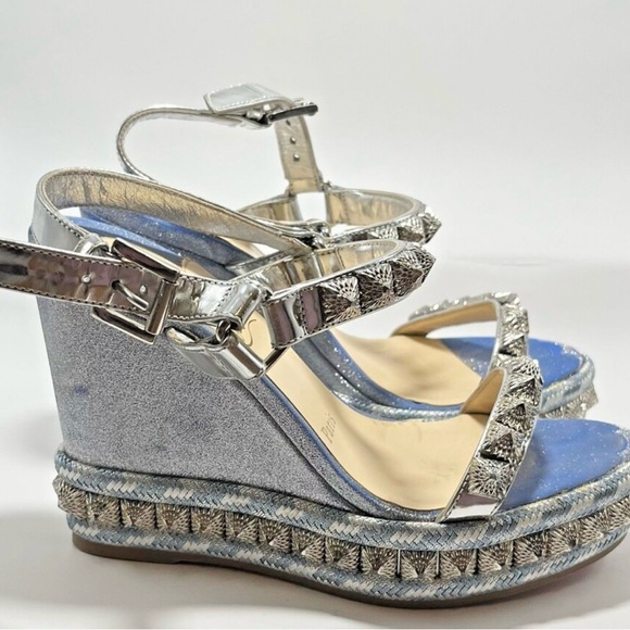Christian Louboutin Shoes - Christian Louboutin Silver Studded Wedge Sandals